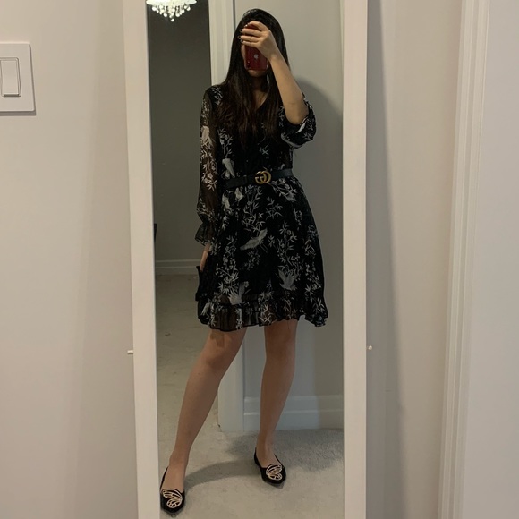 Black dress with crane and plum blossom pattern, S - Picture 1 of 4